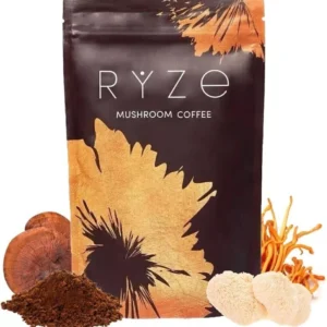 RYZE SUPERFOODS Mushroom Coffee USDA Organic with 6 Adaptogenic Mushrooms and MCT Oil, USA Grown Instant Coffee for Better Energy, Focus, Digestion, Immunity with Lions Mane & Turkey Tail, 30 servings