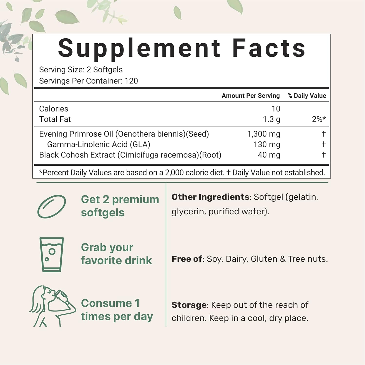 Micro Ingredients Evening Primrose Oil 1300mg Per Serving, 240 Softgels - Image 2